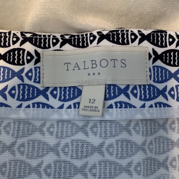 Talbots size 12 Patterned Blue and Black fish midi Skirt cotton classic nautical - Picture 4 of 5